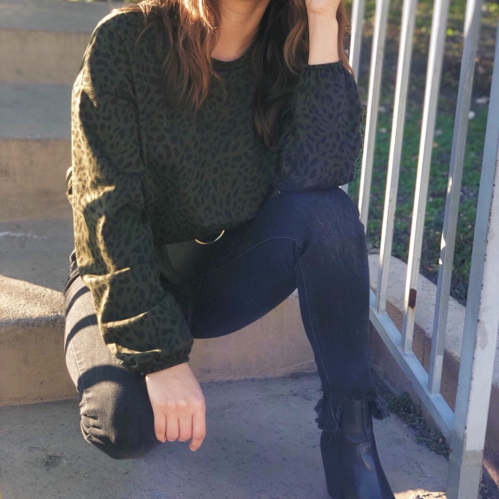 Green leopard sweater